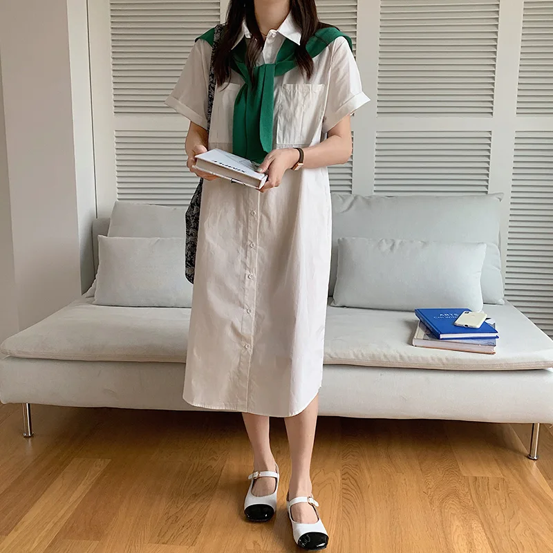 

Film in the new long summer shirt dress design feeling small shirt dress skirt joker scarf