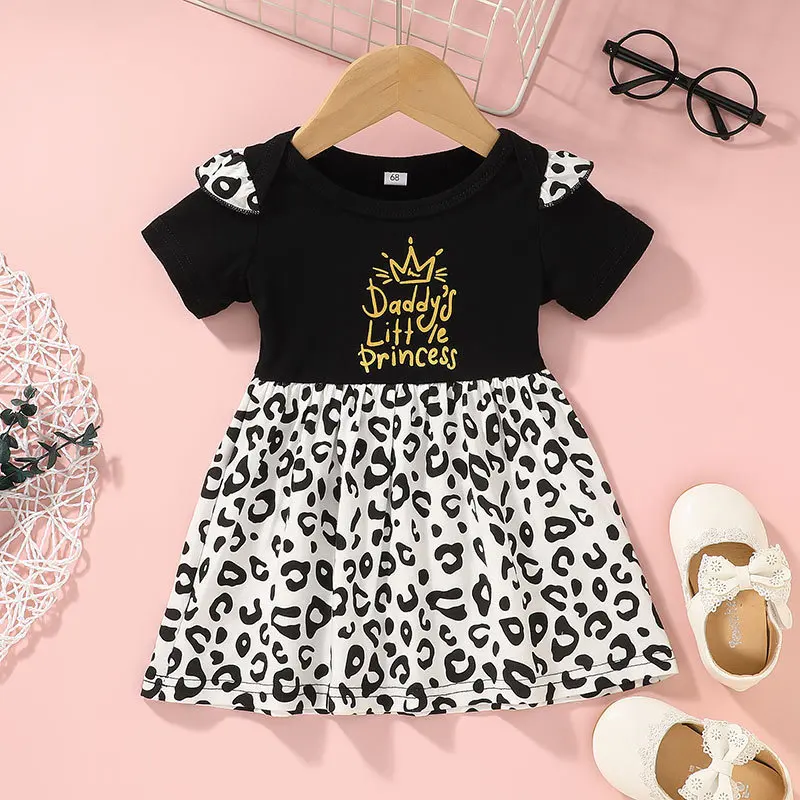 

Leopard Print Baby Dress Summer Baby Girl Clothes Letter Ruffle Dresses Casual Patchwork Princess Dress Infant Party vestidos