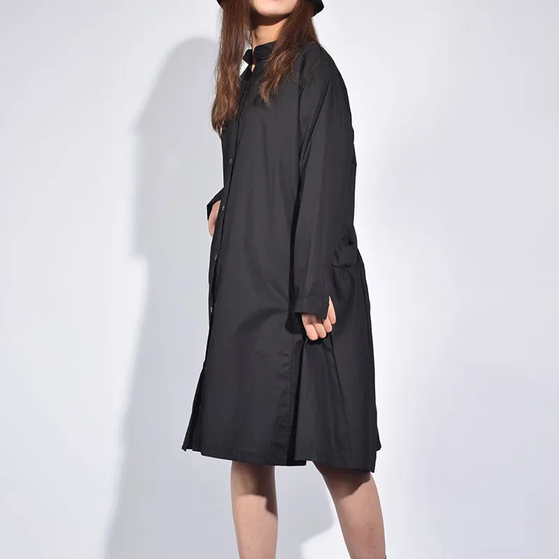 Женское платье с длинным рукавом XITAO однотонное Повседневное до колена карманами