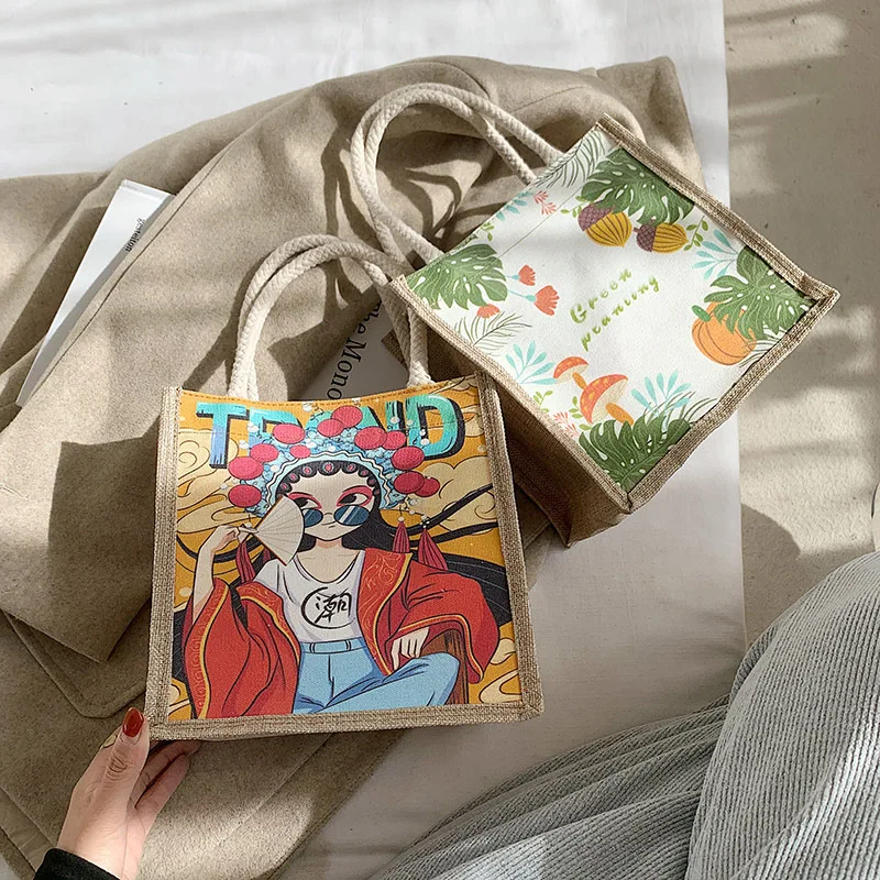 

Peking Opera Style Printed Handbag Fashion Chinese Ethnic Style Shopping Bag New Trendy Personality Creativity Opera Handbag