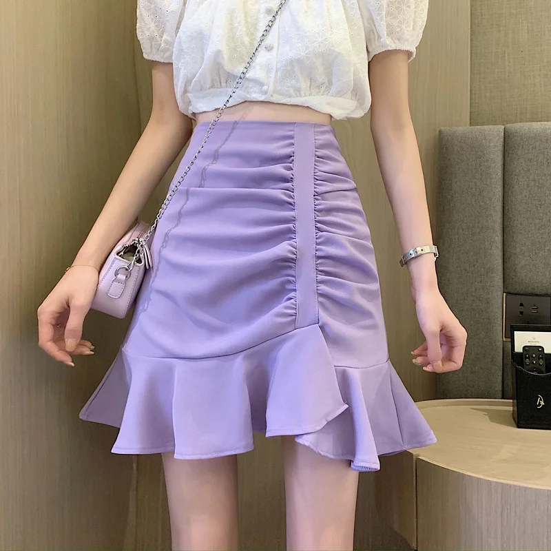 

Spring and summer 2021 new high waist irregular ruffled pleated fishtail skirt female bust A-line skirt