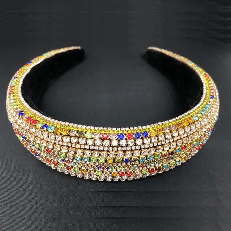 

Ladies Luxury Fashion Colorful Rhinestones Headbands Silver Black Gold Crystals Stones Hairband Stage Singer Show Accessories