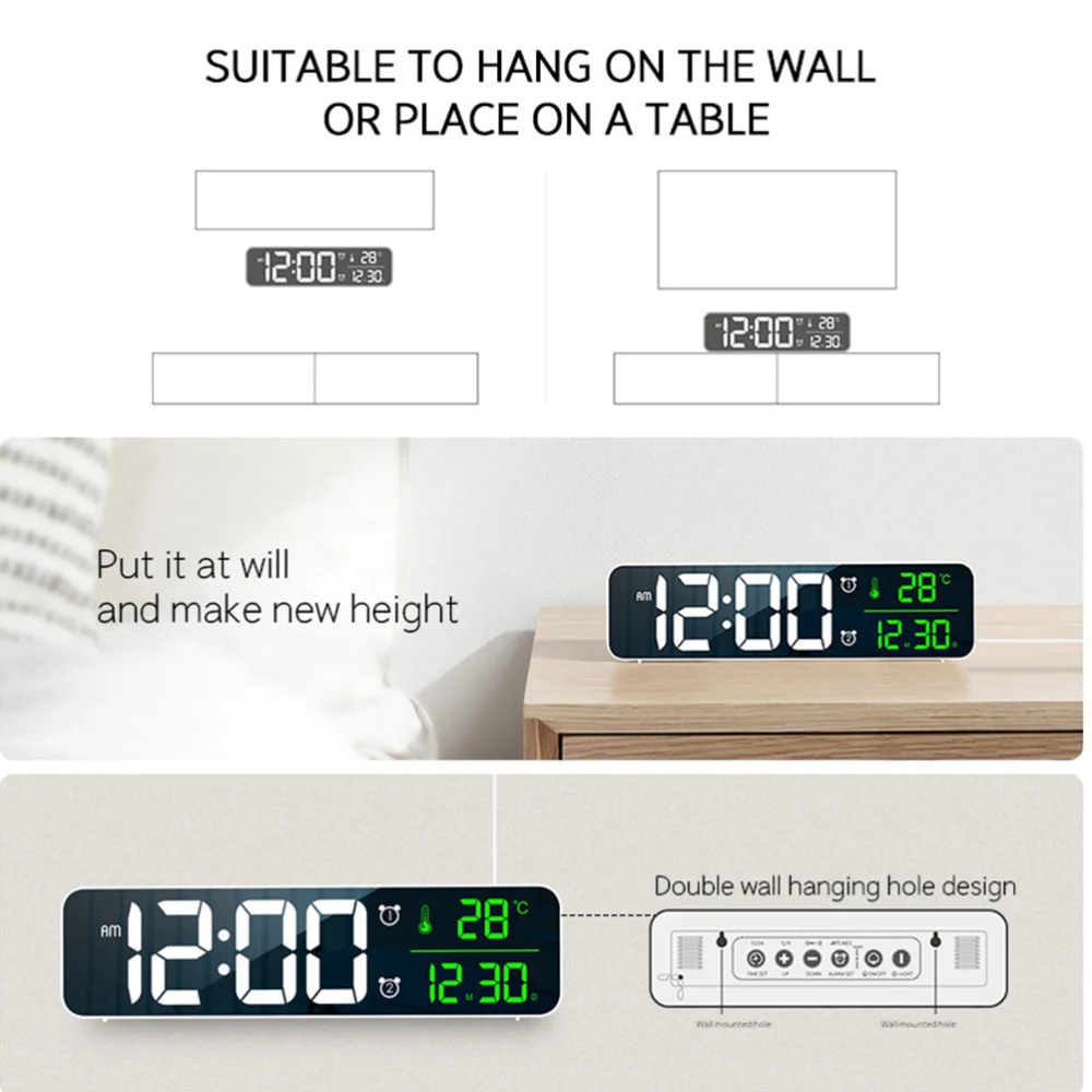 

1Pc Digital Alarm Clock LED Digital Clock Bedside Alarm Clock Wall Clock