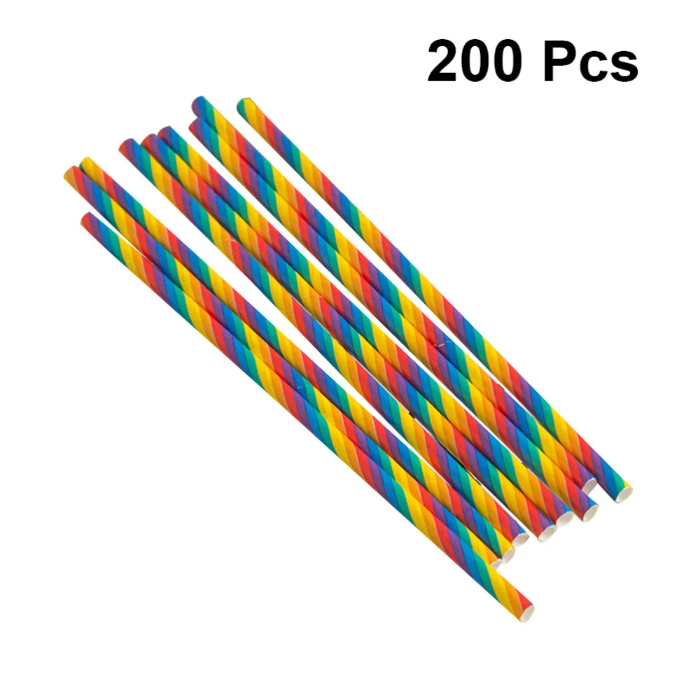 

200pcs Disposable Paper Straws Drinking Straws Colorful Party Straws Party Supplies
