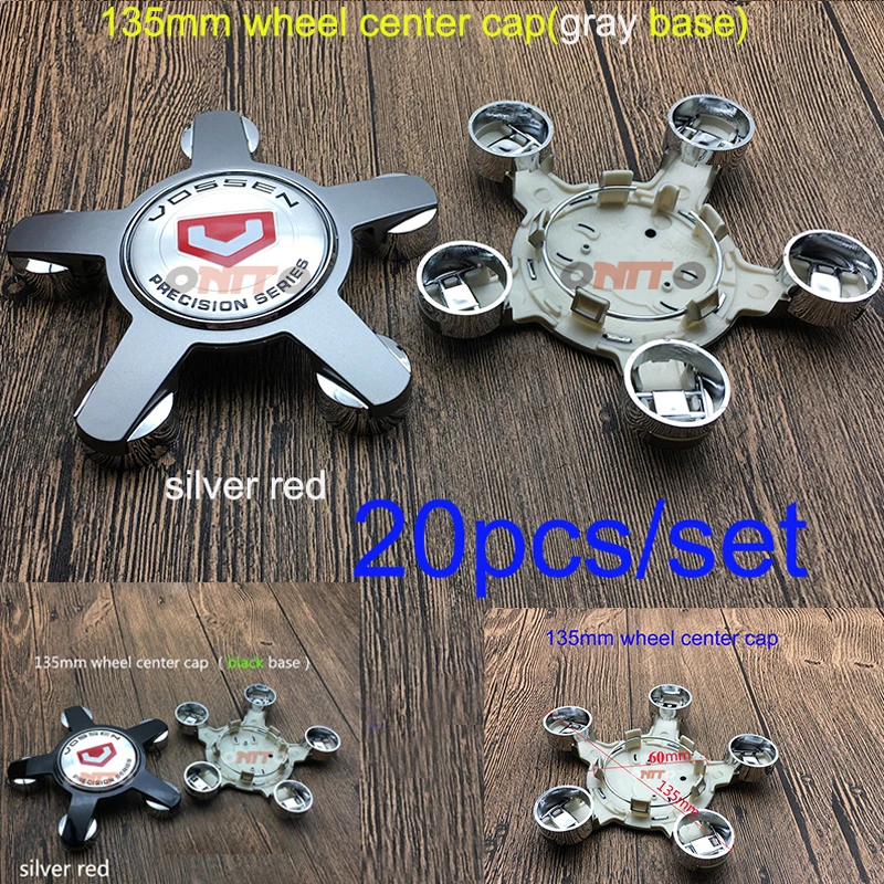

Hot Sale 20pcs/set Silver Red Sticker Emblem 135mm 5claw Vossen Wheel Center Cap Rim Cover Car Styling Cap Black/gray Base