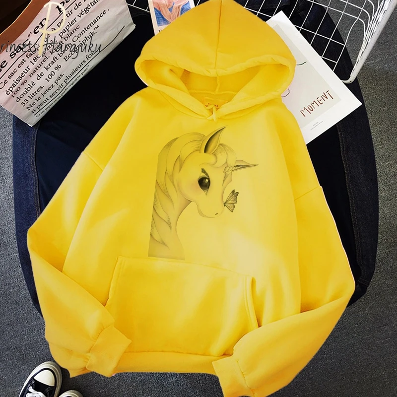

2020 New Plus Size Cute Unicorn Printing Hoodie Harajuku Autumn Sweatshirt Casual Long Sleeve Sweatshirt Hooded Yellow Top Hoody