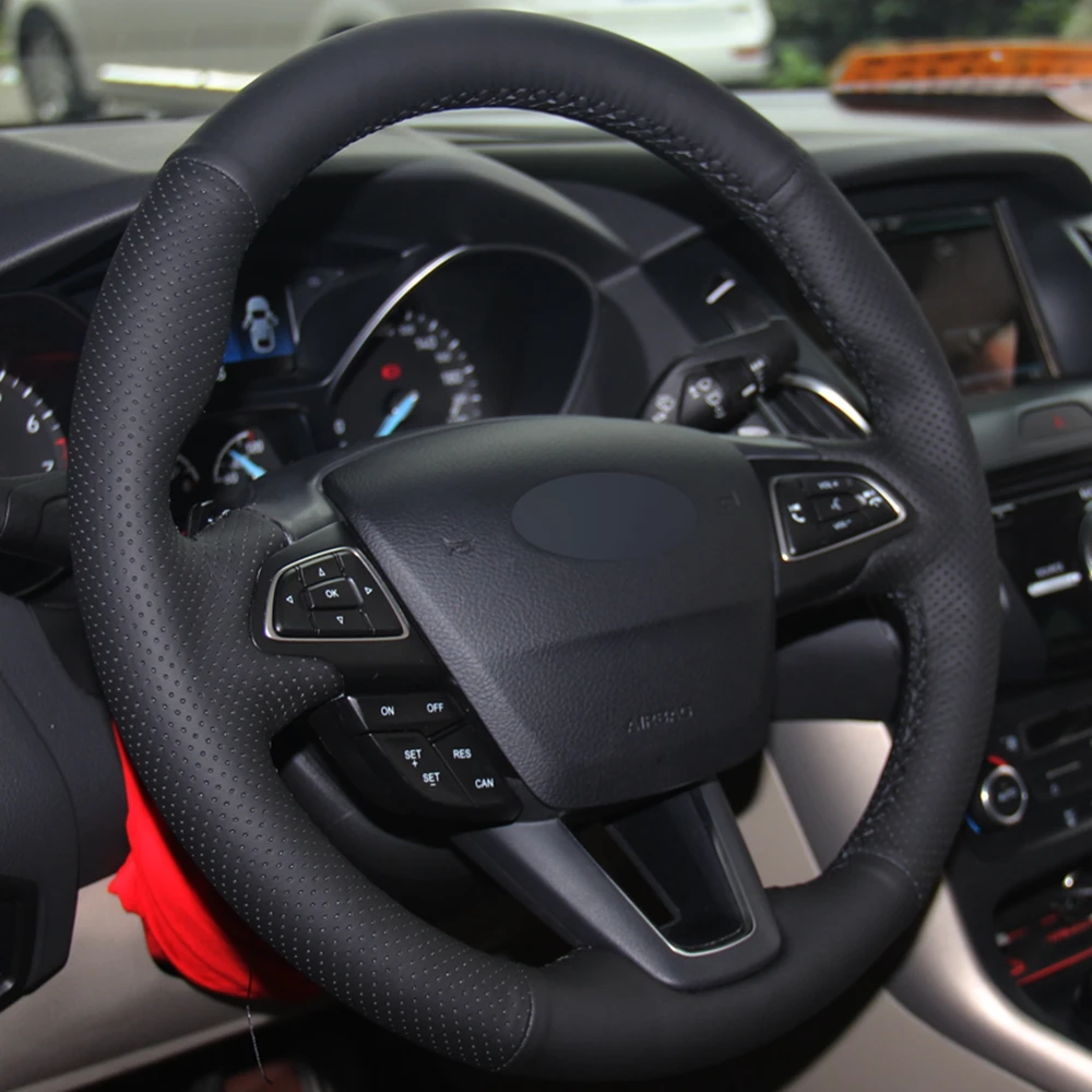 Чехол рулевого колеса автомобиля черная искусственная кожа для Ford Focus 3 2015-2018 Kuga