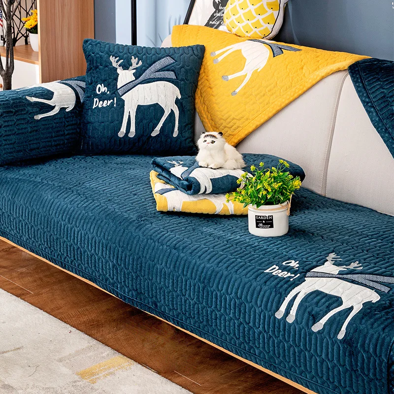 

Sectional Sofa Cushions Crystal Velvet Couch Covers for Sofas All Seasons Non-slip Bench Cover Nordic Simplicity Sofa Covers