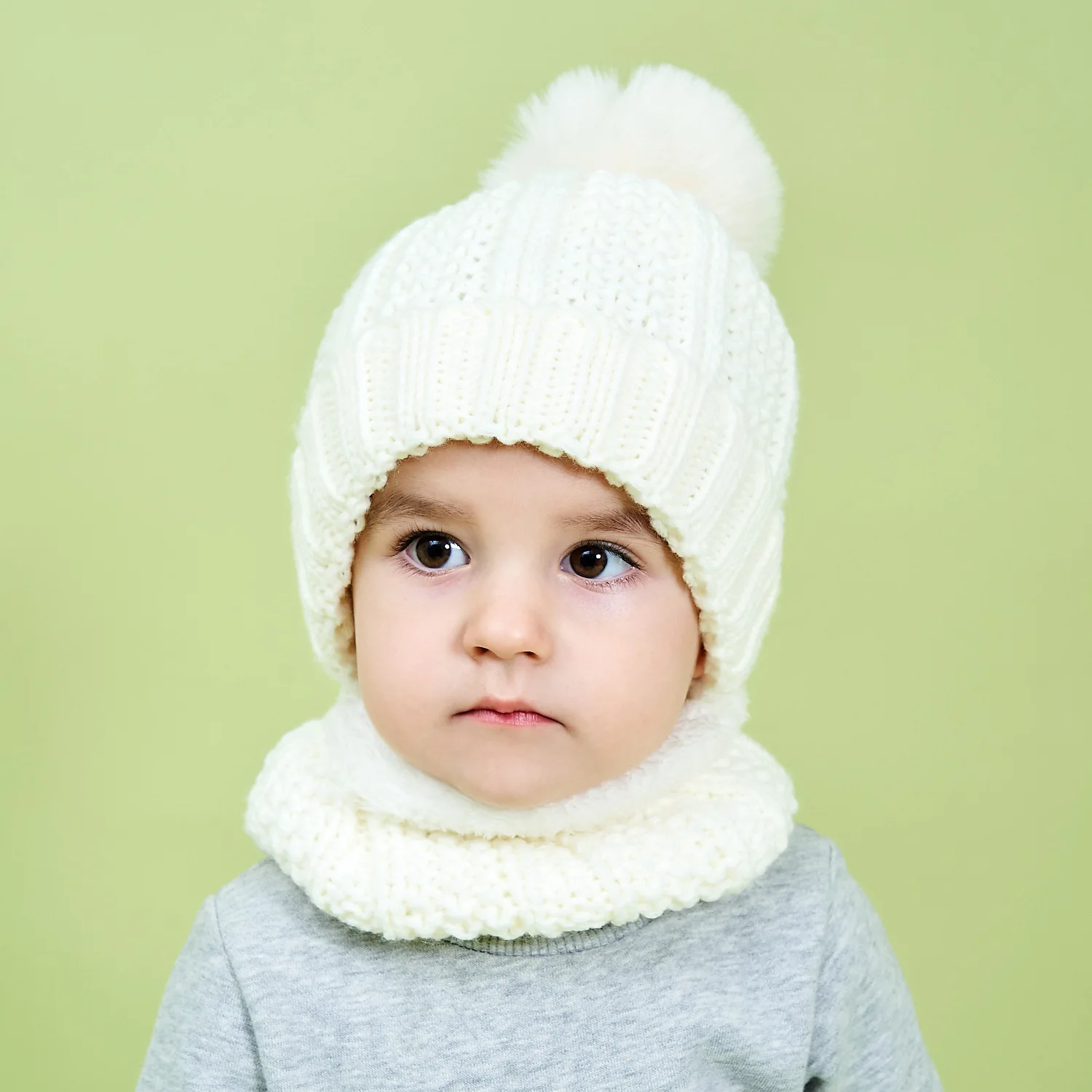 

2021 New Baby Hat Scarf Suit Autumn Winter Knitteed Kids Hat Scarf Set Cotton Girls And Boys Hats Neck Solid Children Scarf