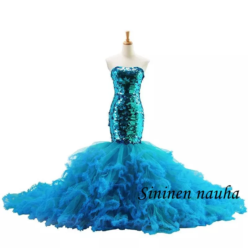 

Блестящие вечерние платья-русалки с блестками, официальное платье со шлейфом и юбкой-годе для свадьбы, 437