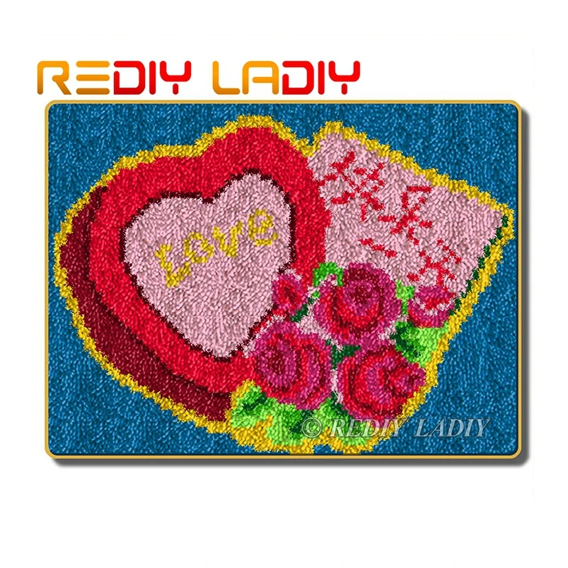 

Latch Hook Kit Make Your Own Rug Happy Everyday Crocheting Cushion DIY Carpet Rug Set Acrylic Yarn Printed Canvas Hobby & Crafts