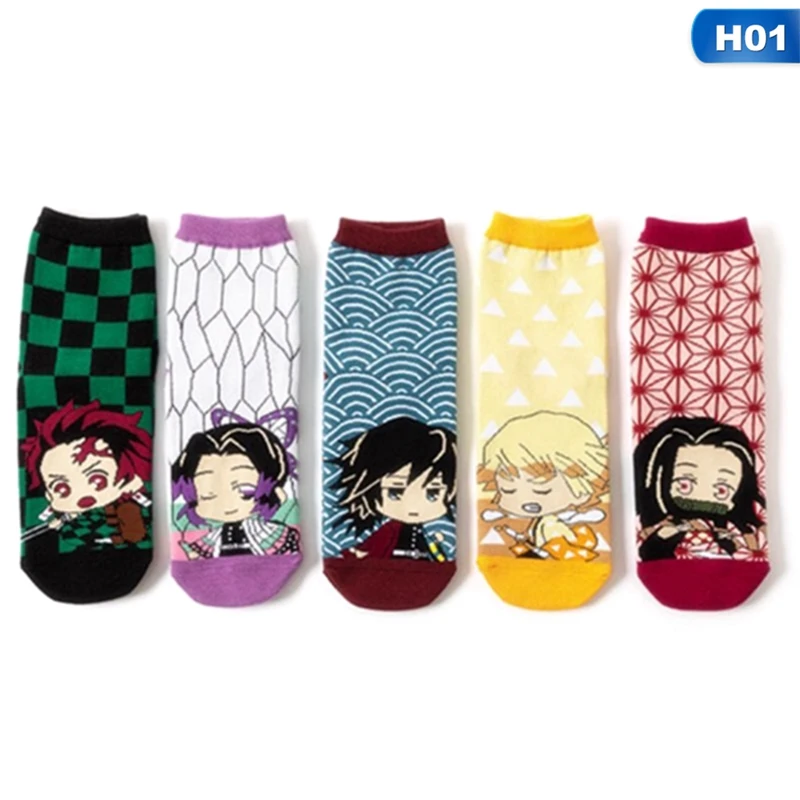 

5 шт. аниме демон убийца Kimetsu без Yaiba лезвие призрак Мягкие хлопковые носки с изображением персонажей мультфильма для маленьких мальчиков и д...