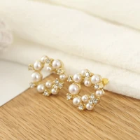 2021 korean new fashionable sweet mini pearl wreath ring earrings lovely girl temperament circle earrings