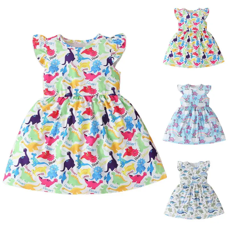 

Toddler Kids Baby Girls Dinosaur Printed Dress Summer Party Casual Dresses