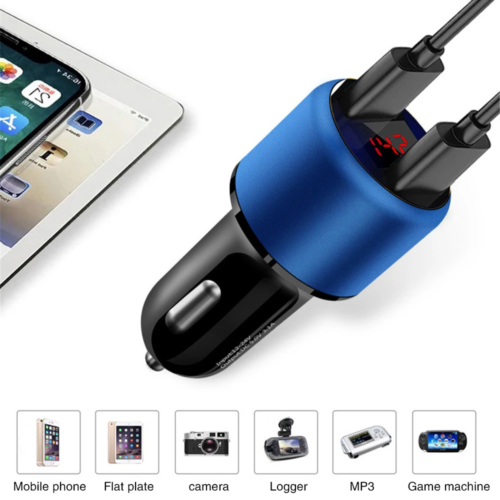 Двойное USB 3.1A 5V цифровое автомобильное зарядное устройство алюминиевое кольцо
