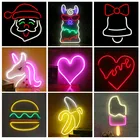 Светодиодная неоновая вывеска, настенная неоновая настенная вывеска, искусство, неоновая вывеска, роза, цветок, любовь, сердце, единорог, для комнаты, настенная неоновая лампа