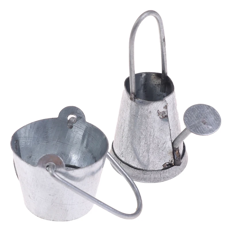 

2pcs/set 1:12 Dollhouse Miniature Metal Water Bucket Kettle Model Furniture Toys For Baby Kids New Arrival