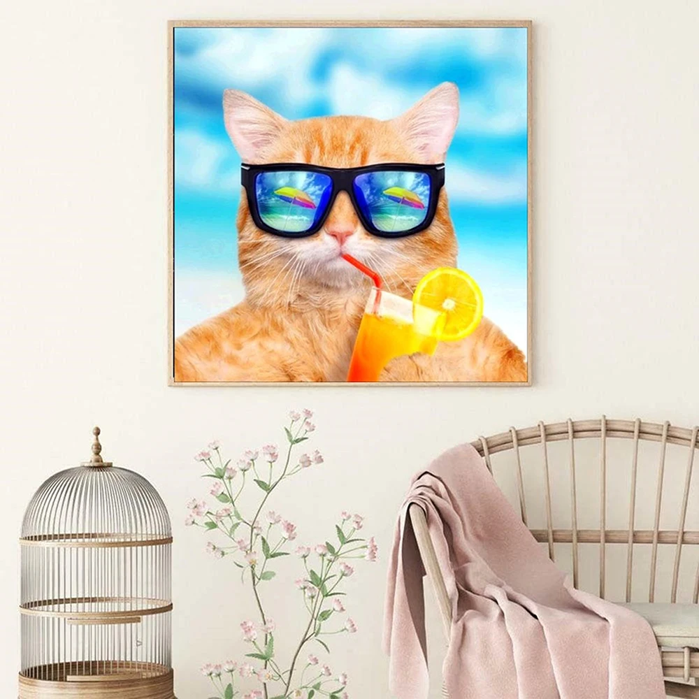 5D DIY Partial Drill Round Rhinestone Diamond Painting Glasses Cat Pet Art Embroidery Mosaic Cross Stitch Kit Home Decor Gift | Дом и сад