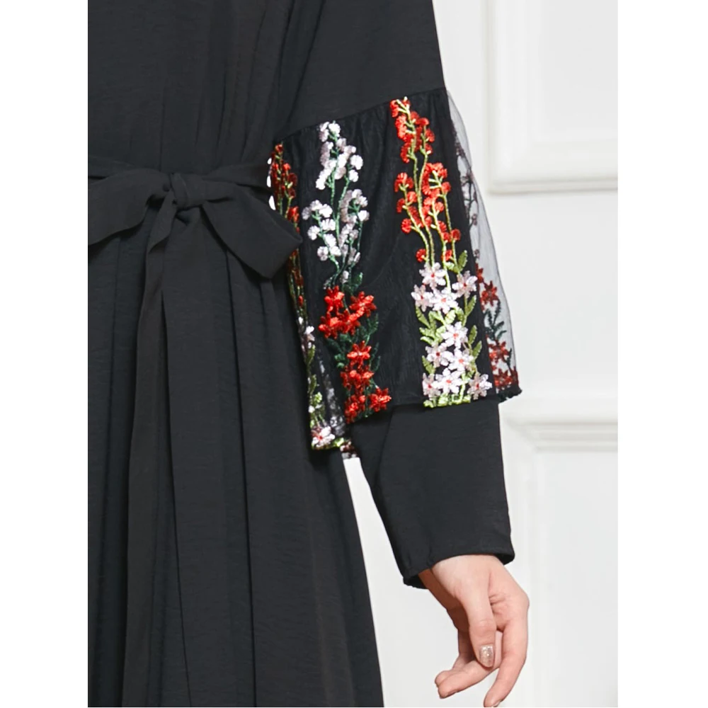 

Abaya Muslim Women Embroidery Long Dress Arab Jilbab Turkish Dubai Ramadna Islamic Lace Maxi Robe Casual Malaysia Gown Plus Size