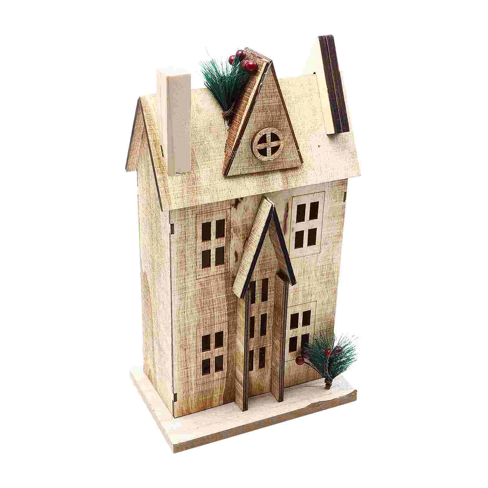 

1Pc Xmas Desktop Luminous Wooden House Decor Xmas Party Gift Choice for Kids