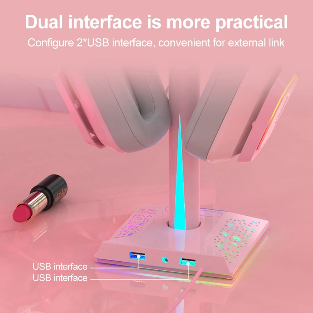 Подставка для гарнитуры RGB с USB-концентратором Светодиодная черная подставка