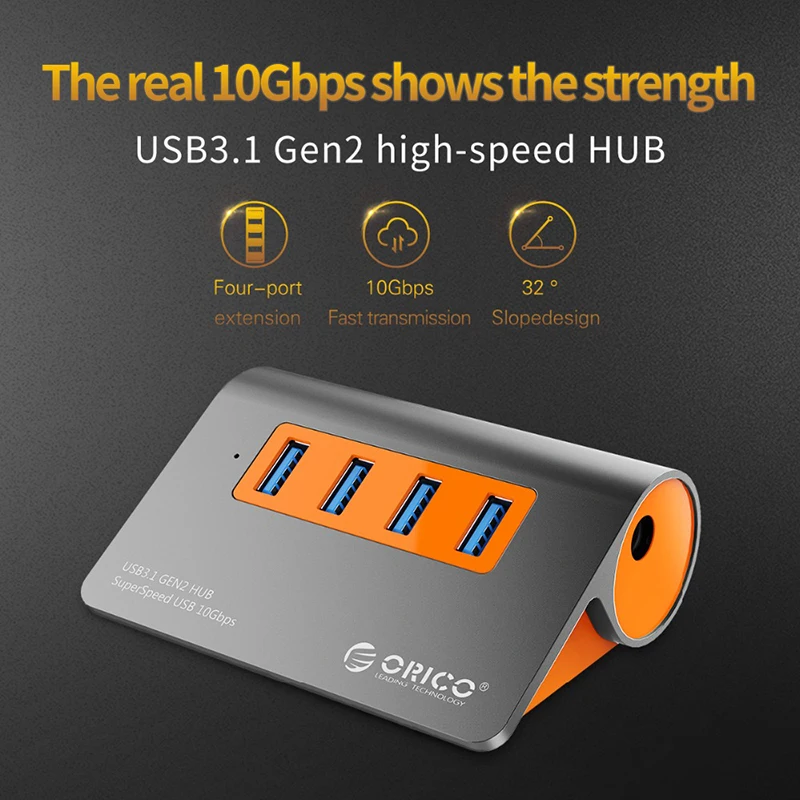 ORICO USB3.1 Gen2 концентратор Алюминиевый usb-хаб PC сплиттер 10 Гбит/с супер скорость с 12 В