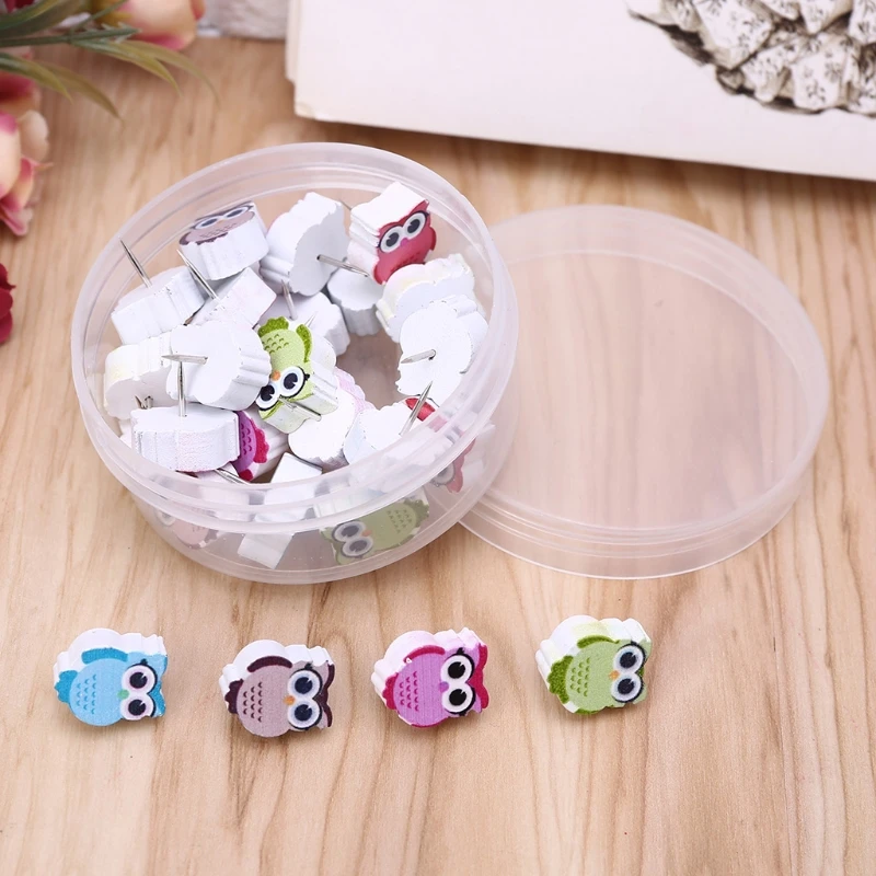 

30pcs Cute Owl Shaped Pushpin Fixed Wall Decorative Thumbtack Pins Office Supply
