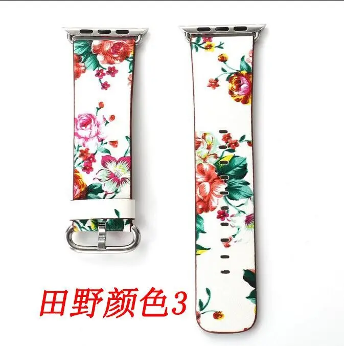 Производитель кожаных петель для iwatch 5 4 3 2 1 ремешок для Apple Watch 38 мм 42 мм 40 мм 44 мм цветочный дизайн - Цвет ремешка: white red