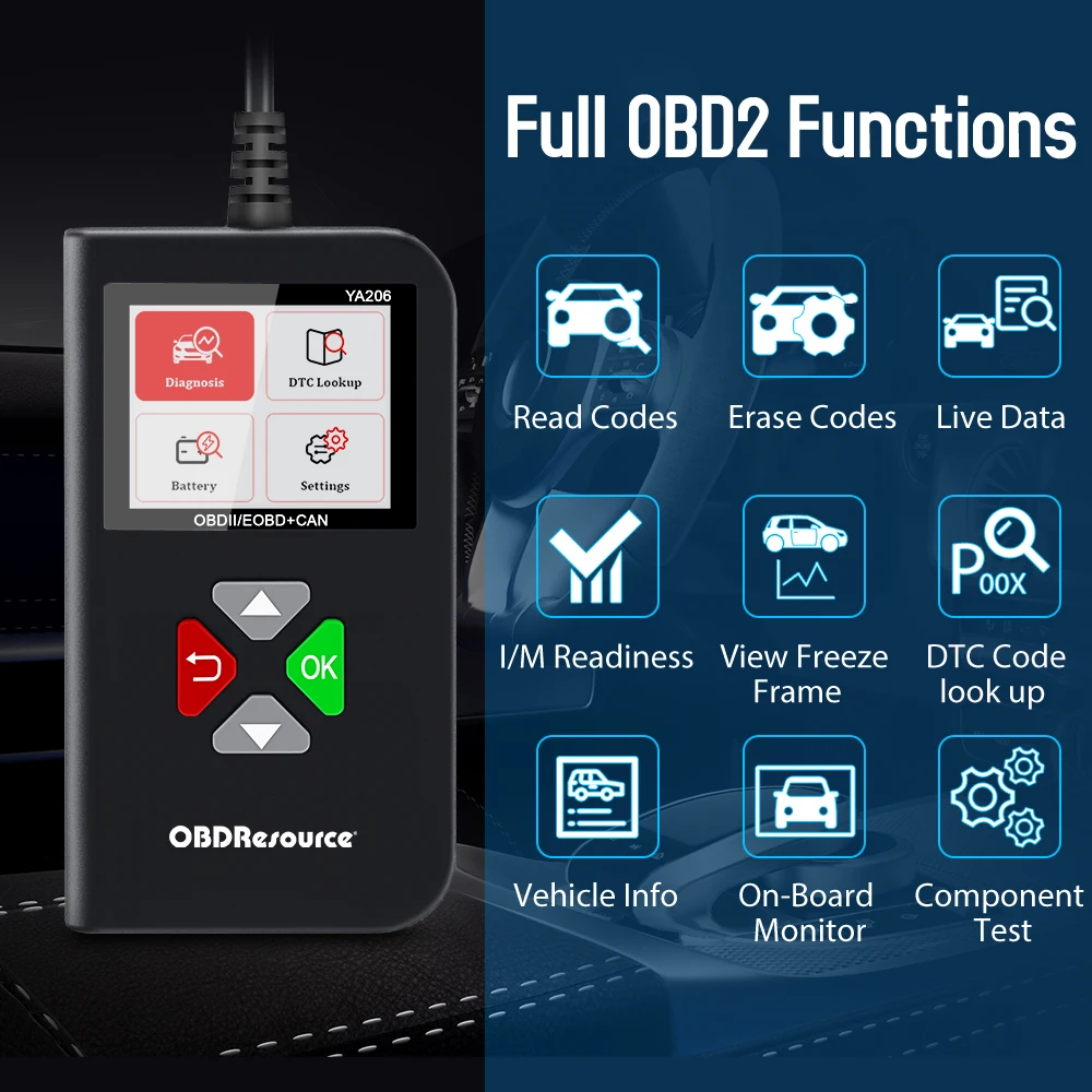 YA206 читатель Кода OBDII выключенном двигателе светильник автомобильный