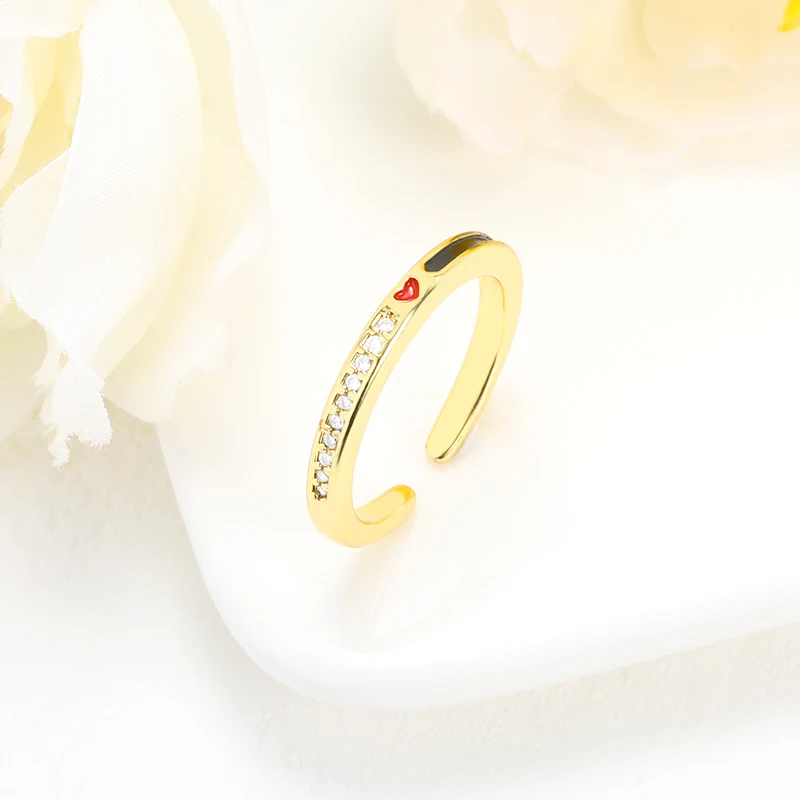 

Adjustable Dropping Oil Heart Ring Romantic Gold Color Love Rings For Women Friends Gift Vintage Fashion Jewelry Accessories