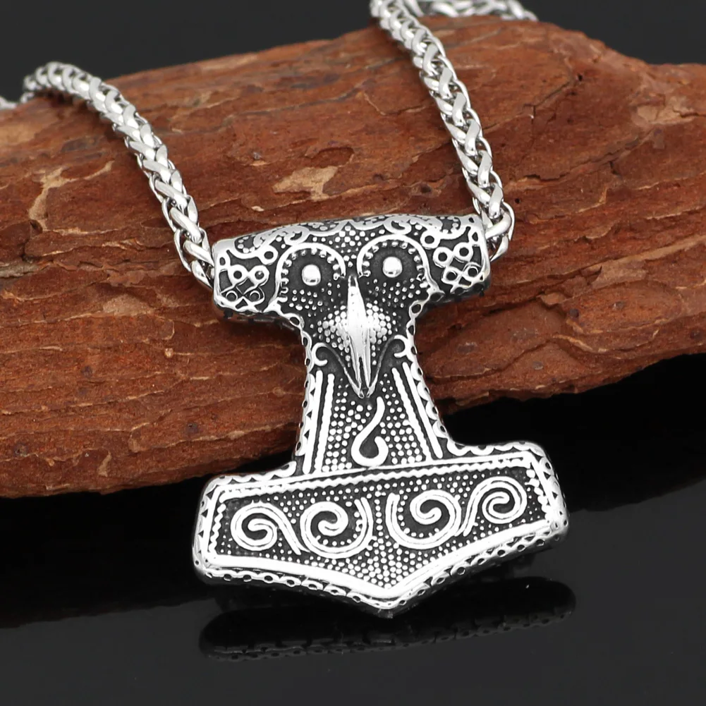 Скандинавский Викинг Mjolnir из нержавеющей стали Thor Hammer Raven амулет с узелком