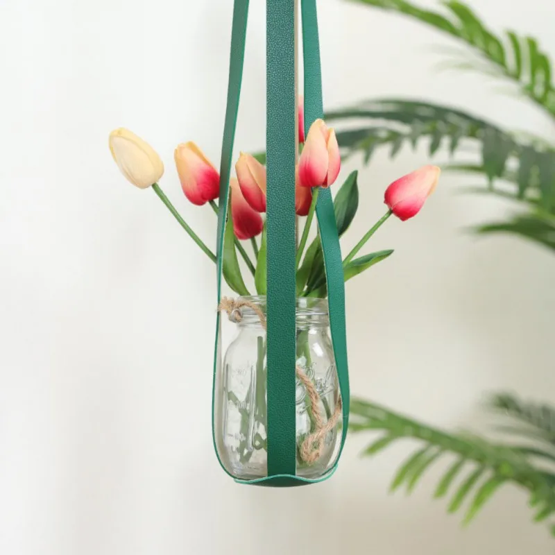 

Garden Plant Hanger PU Leather Wall Decoration Flower Pot Plant Hanging Holder Indoor Outdoor Home Hanging Basket Balcony Decor