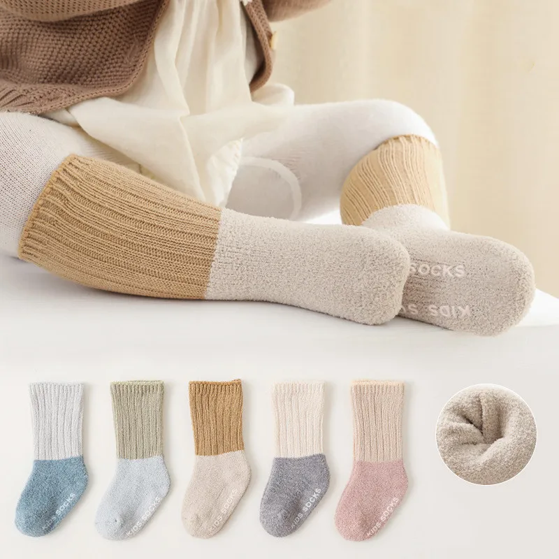 Детские хлопковые носки для новорожденных, утепленные носки для младенцев, детские напольные носки, хлопковые нескользящие детские носки