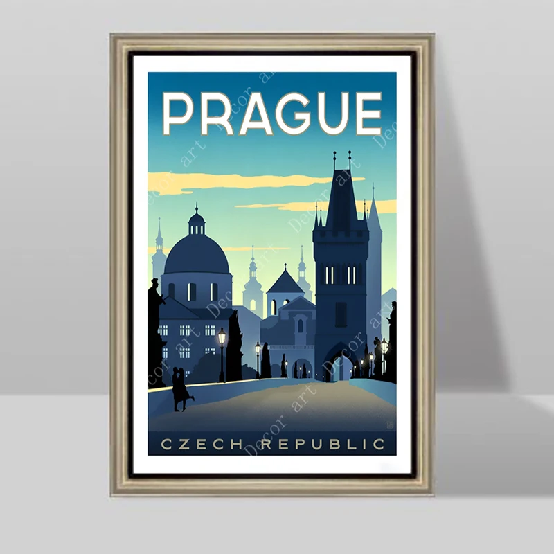 Чехословакия Прага закат квадратный путешествия холст картины винтажные стены