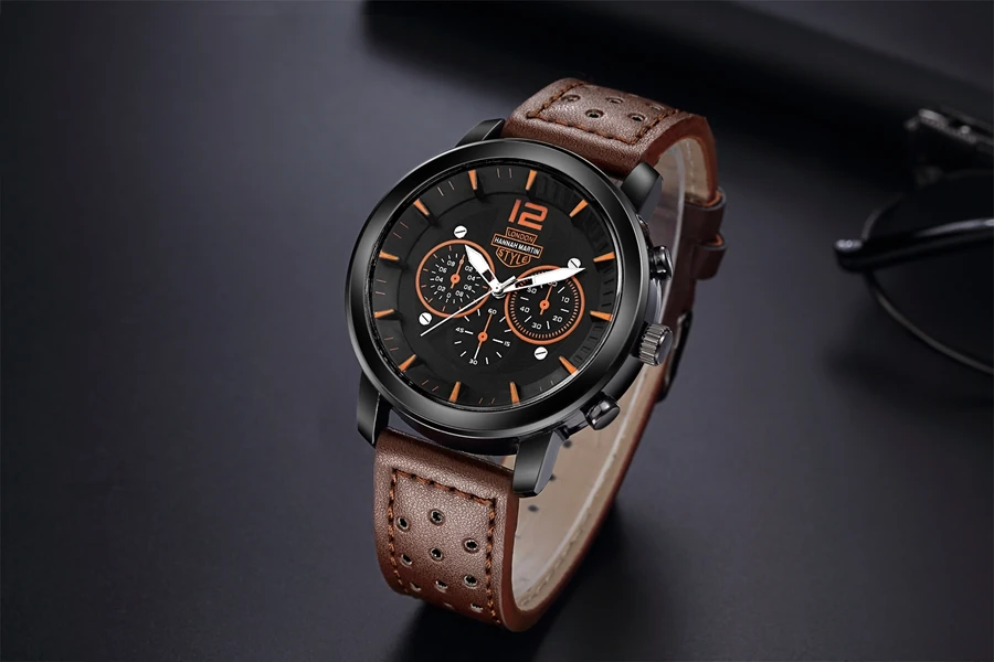 

2019 New Fashion Men's Watch Hannah Martin Luxury Brand Dress Watch Leather Band Quartz Wristwatch Male Clock erkek kol saati