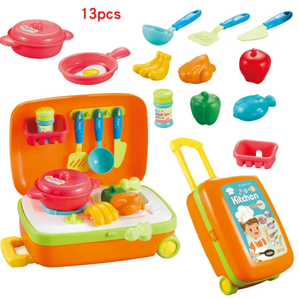 

Kids Early Education Fun Learning Toys For Children Trolley Case Shape Children Mini Cutlery Equipment Luggage Toy Set W918