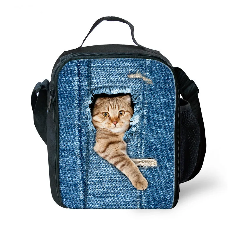 

Lunch Bags Bolsa Termica for Women 3D Denim Cat Animal Keep Warm Tote Box Multi-function Cooler Tote Box Lancheira Bags