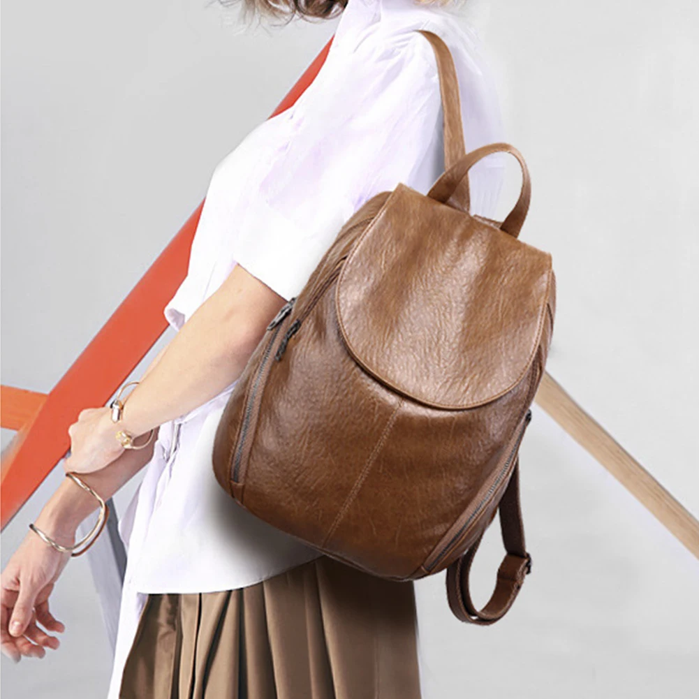 

Woman School Bag Rucksack Practical Waterproof Backpack Large Capacity Organizer Shoulder Bag Solid Travel PU Leather