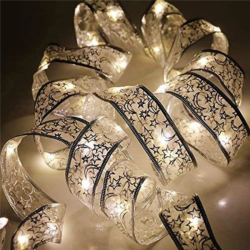 

Christmas Ribbon Bows Double Layer Fairy Lights Strings With Led Christmas Tree Ornaments New Year Home Decor For Xmas Party