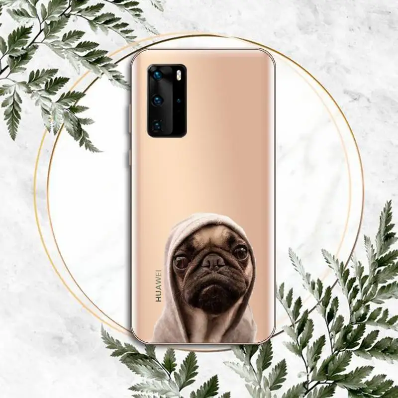 

Cute Pug Dog French Bulldog Phone Case Transparent for Huawei P honor 8 10i 20 30 40 smart 2019