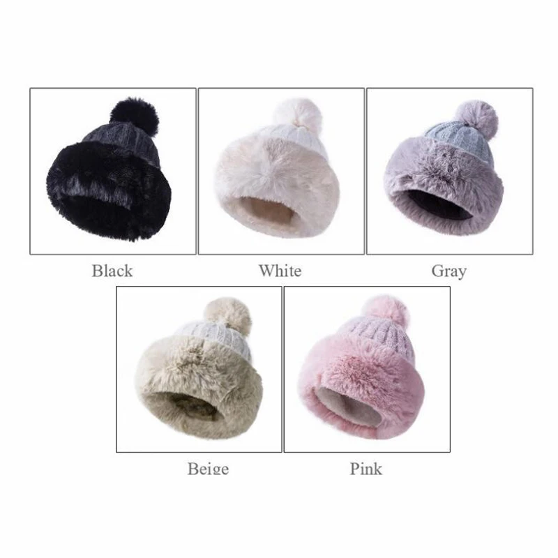 

Knitted Hat Women Winter Soft Keep Warm Beanies Female Plus Velvet Fashion Pompom Knit Cap Outdoor Warm Casual Hat