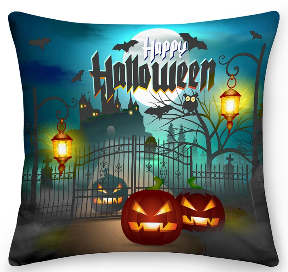 Funda de almohada de feliz Halloween, cubierta de coj&iacute;n de calabaza, murci&eacute;lago, fantasma, sof&aacute;, funda de almohada de cama, funda de coj&iacute;n de fiesta de terror para decoraci&oacute;n del hogar de 45cm-3