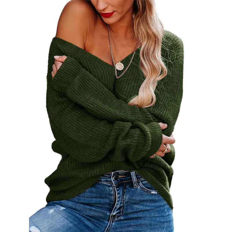 

Umeko Long Sleeve V-neck Sweaters for Women Fall Winter Loose Knitted Pullovers Female Solid Thin Tops Fashion Oversized Sweater