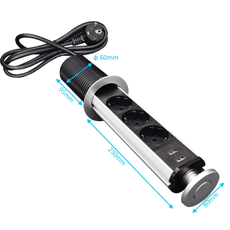 

2021 3 AC Outlet 2 USB Ports 6ft Power Cord,Worktop Desk for Kitchen Counter Hidden Power Socket Retractable Recessed With