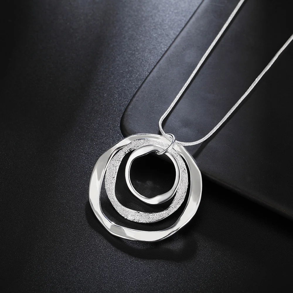 

Fine brand Solid 925 Sterling Silver Necklace For Women Bohemia three circle pendant luxury Wedding Jewelry party Christmas gift