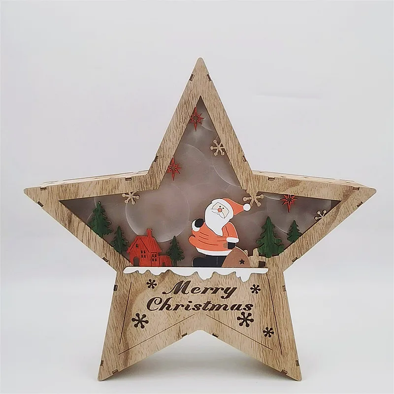 

Christmas Decorations, 31cm Wooden Five-pointed Star Glowing Santa Claus, New Year Party,home Desktop Ornaments,children’s Gifts