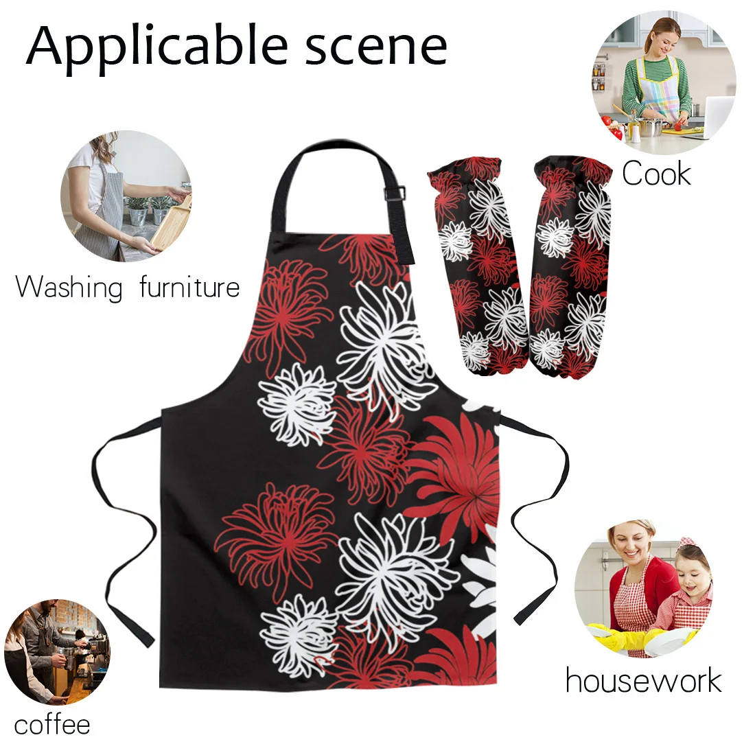 Белый красный фартук с хризантемами для женщин Короткий Фартук взрослых Детский