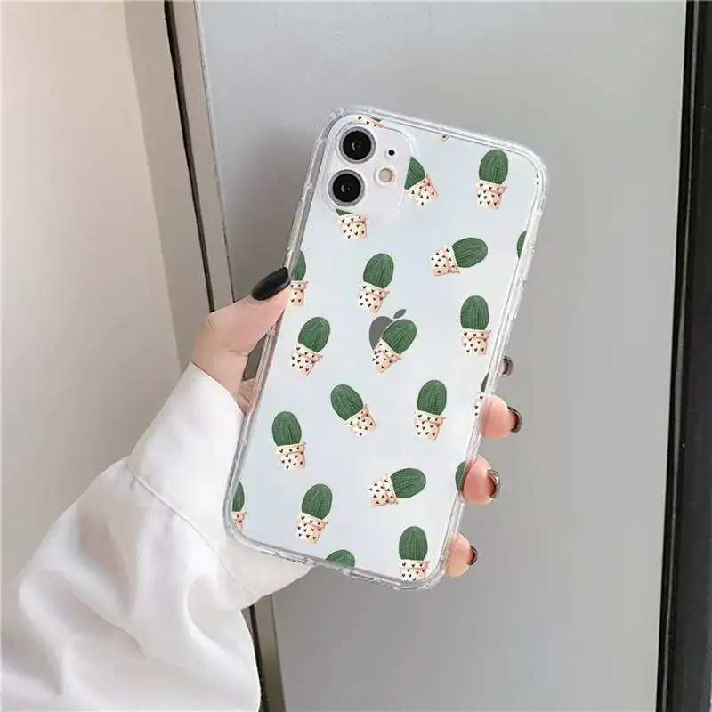 

Cute plant cortoon cactus Phone Case Transparent for iPhone 11 12 mini pro XS MAX 8 7 6 6S Plus X 5S SE 2020 XR