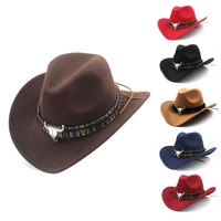 2020 women men wool hollow western cowboy hat roll up wide brim cowgirl jazz equestrian sombrero cap with tassel tauren ribbon