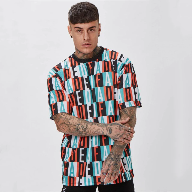 Мужские летние рубашки в стиле панк свободные разноцветные футболки хип-хоп с